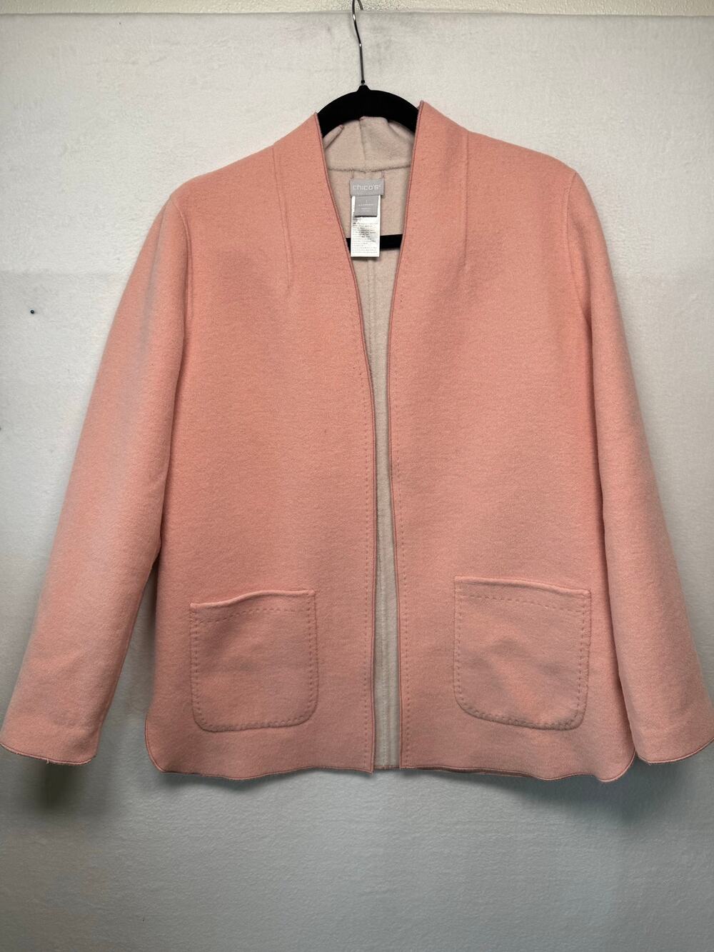 Chico's Wool Blend Reversible Jacket, Pink/Cream, Size 1 (Medium)
